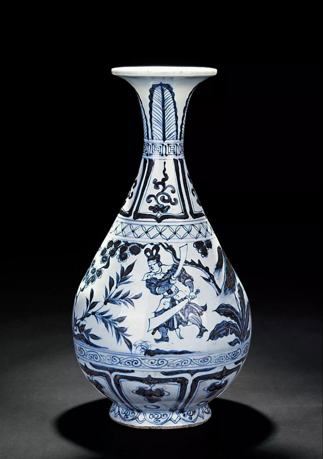 【倉庫整理品】中国古美術　清時代染付人物玉壺春瓶 ：XG--33 元代玉壶春瓶